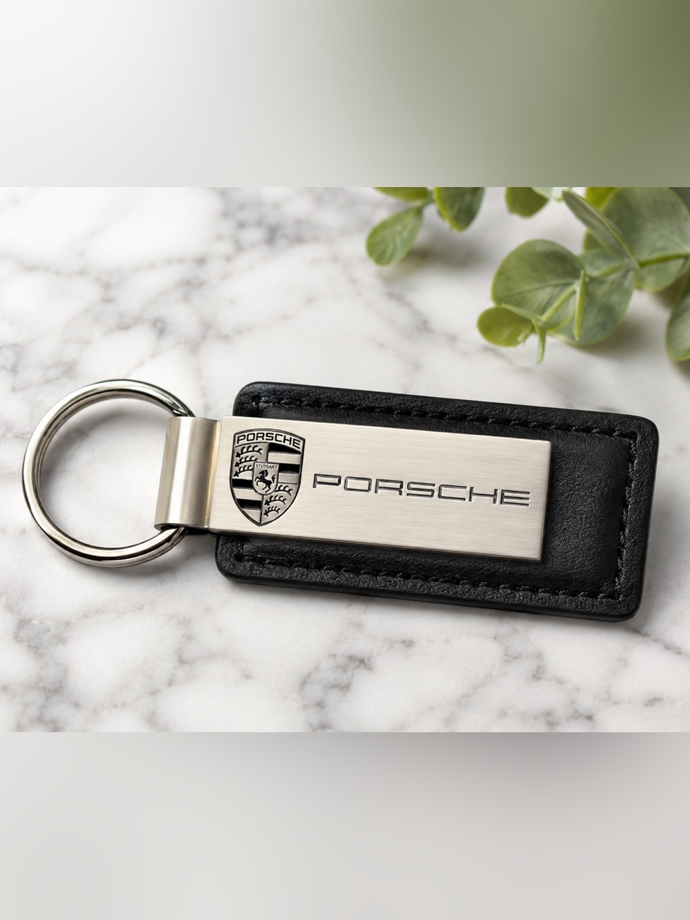 Porsche Riverside Leather Metal Dealer Keychain Key Ring